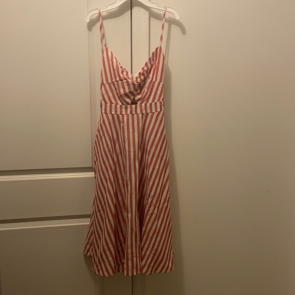 Red striped open back dress